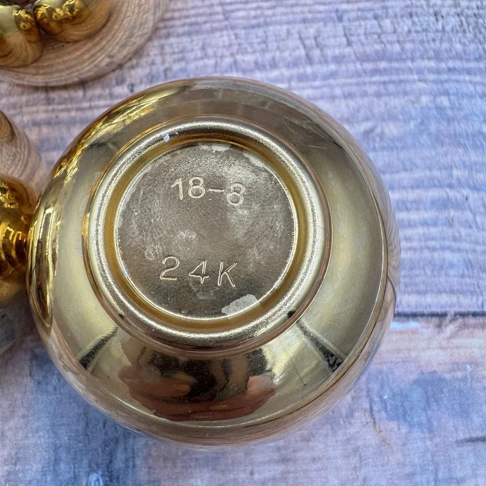Vintage Korean SOJU Shot Glass 24K Gold Plated Set‎ of 4 Stainless Steel Sake